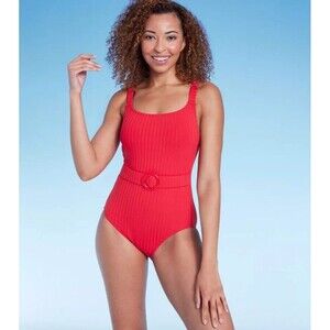 NWT Shade & Shore Ribbed Front Belt Full Coverage Swimsuit